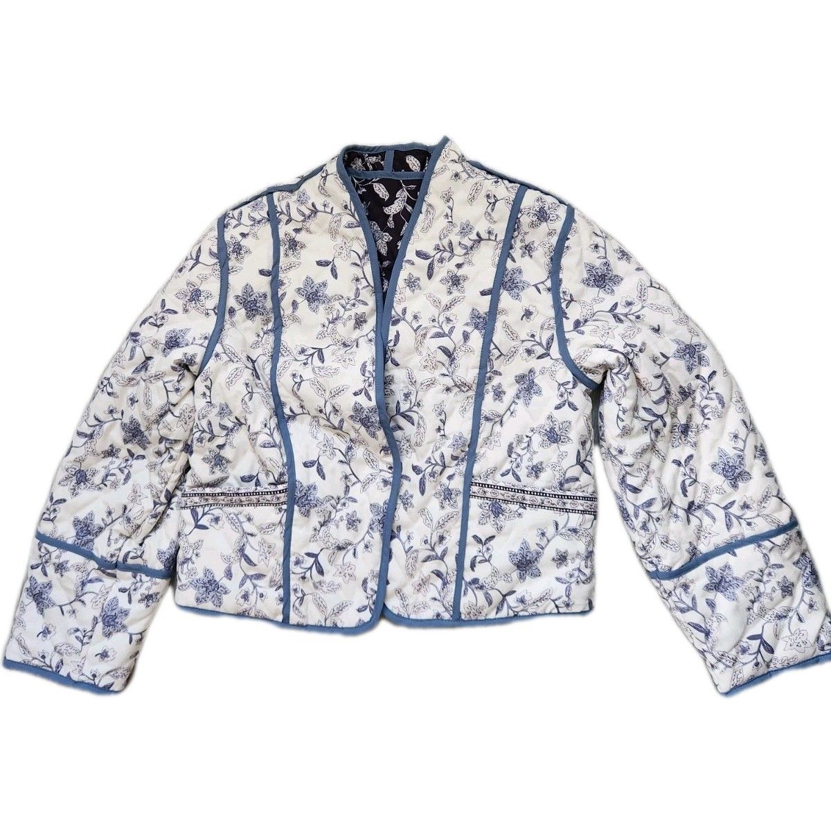 Yimoon Reversible Quilted Floral Jacket Womens M Open Front Cropped Puffer Coat